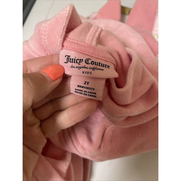 Juicy Couture 2T Toddler Girl 2p Velour Tracksuit Jogger Outfit Hoodie Pink - Picture 7 of 7